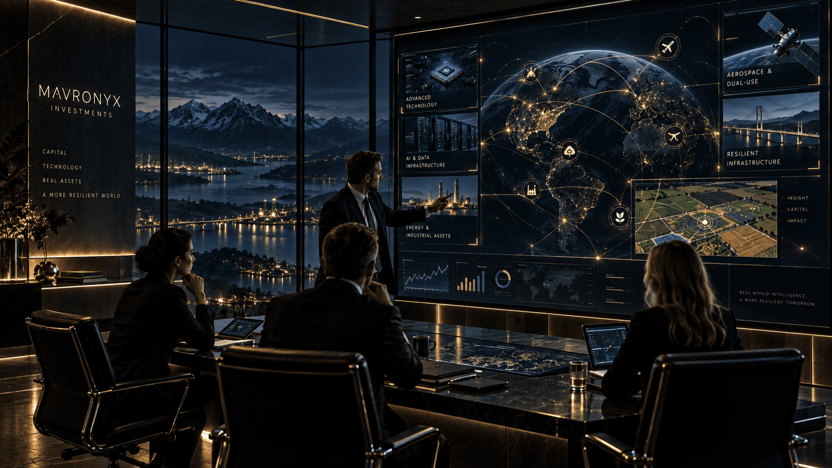 Strategic investment team evaluating a global portfolio of advanced technology and resilient infrastructure opportunities